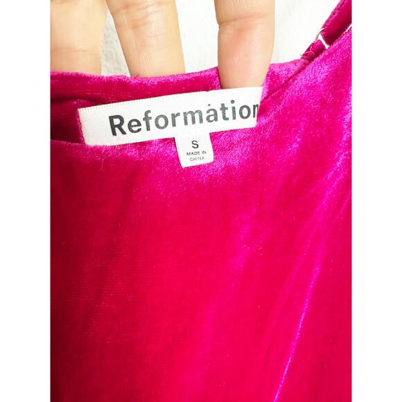 Reformation Winola Maxi Dress Size Small Rhubarb Velvet Ruffle Wedding - Picture 5 of 15